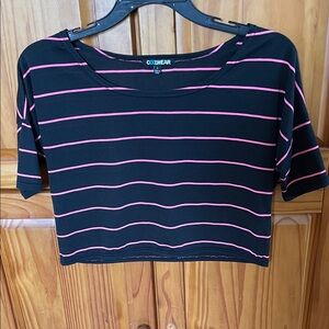 New! Y2K ! Coolwear Black Crop Top with Pink Stripes